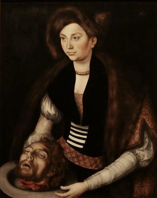 photograph “« Salome with the Head of John the Baptist » (c. 1510), Lucas Cranach the Elder (1472-1553)” par David Farreny — www.farreny.net — Portugal, Lisbonne, Lisboa, Lisbon, Museu nacional de arte antiga, Musée national des arts antiques, National museum of ancient art, XVIe siècle, 16th century, peinture, tableau, painting, Lucas Cranach l'Ancien, Lucas Cranach the Elder, femme, woman, homme, man, décapité, beheaded, saint Jean Baptiste, Saint John the Baptist