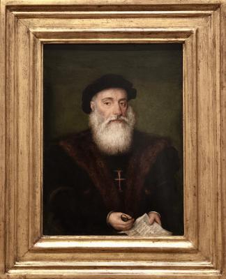 photograph “« Portrait of Vasco da Gama (?) » (c. 1524), Portuguese school” par David Farreny — www.farreny.net — Portugal, Lisbonne, Lisboa, Lisbon, Museu nacional de arte antiga, Musée national des arts antiques, National museum of ancient art, XVIe siècle, 16th century, peinture, tableau, painting, cadre, frame, bois, wood, portrait, Vasco da Gama, Vasco de Gama, homme, man, navigateur, navigator, explorateur, explorer, barbe, beard, marin, sailor