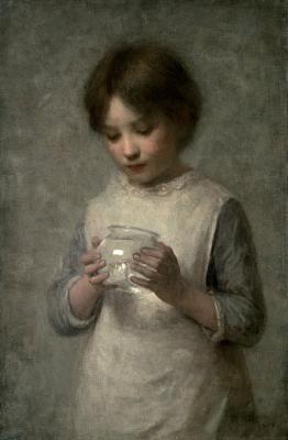 photograph “« Girl with a silverfish » (1889), William Robert Symonds (1851-1934)” par David Farreny — www.farreny.net — Royaume-Uni, United Kingdom, Angleterre, England, GB, UK, Suffolk, Ipswich Museum, Ipswich, peinture, painting, William Robert Symonds, XIXe siècle, 19th century, Girl with a silverfish, Fille avec un poisson argenté, fille, girl, enfant, child, portait, bocal, poisson, fish, fishbowl, bowl, argent, silver, argenté