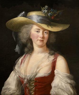 photograph “« Portrait of Anne Catherine Le Preudhomme, Countess of Verdun » (1782), Élisabeth Vigée Le Brun (1755-1842)” par David Farreny — www.farreny.net — Portugal, Lisbonne, Lisboa, Lisbon, Museu nacional de arte antiga, Musée national des arts antiques, National museum of ancient art, XVIIIe siècle, 18th century, peinture, tableau, painting, portrait, Anne Catherine Le Preudhomme, comtesse, countess, Verdun, femme, woman, aristocrate, aristocrat, noble, noblewoman, chapeau, hat, paille, straw, fleurs, flowers, yeux, bleus, blue, eyes